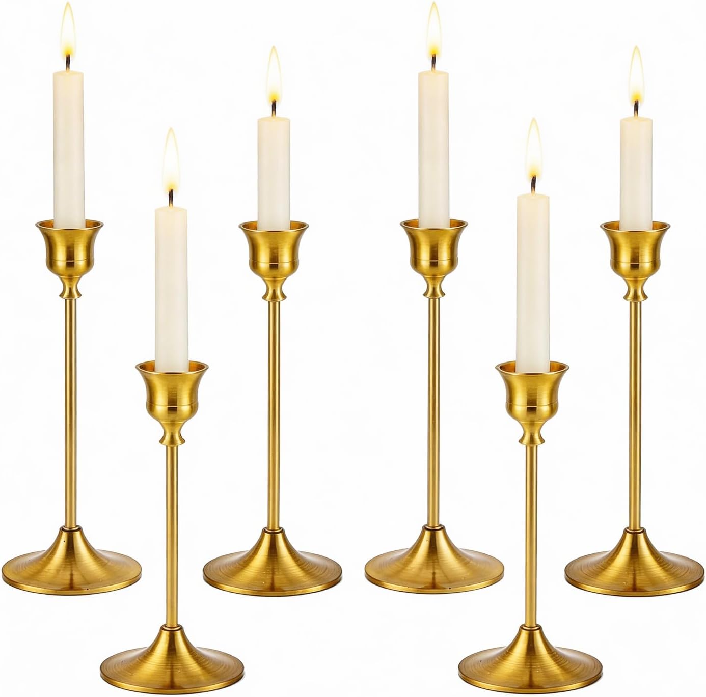 6Pcs Candlestick Holders,Brass Gold Metal Taper Candle Holder for Pillar Candles Sticks Holder for Wedding Fireplace Table Centerpiece Mantel Housewarming Gift