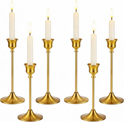 6Pcs Candlestick Holders,Brass Gold Metal Taper Candle Holder for Pillar Candles Sticks Holder for Wedding Fireplace Table Centerpiece Mantel Housewarming Gift