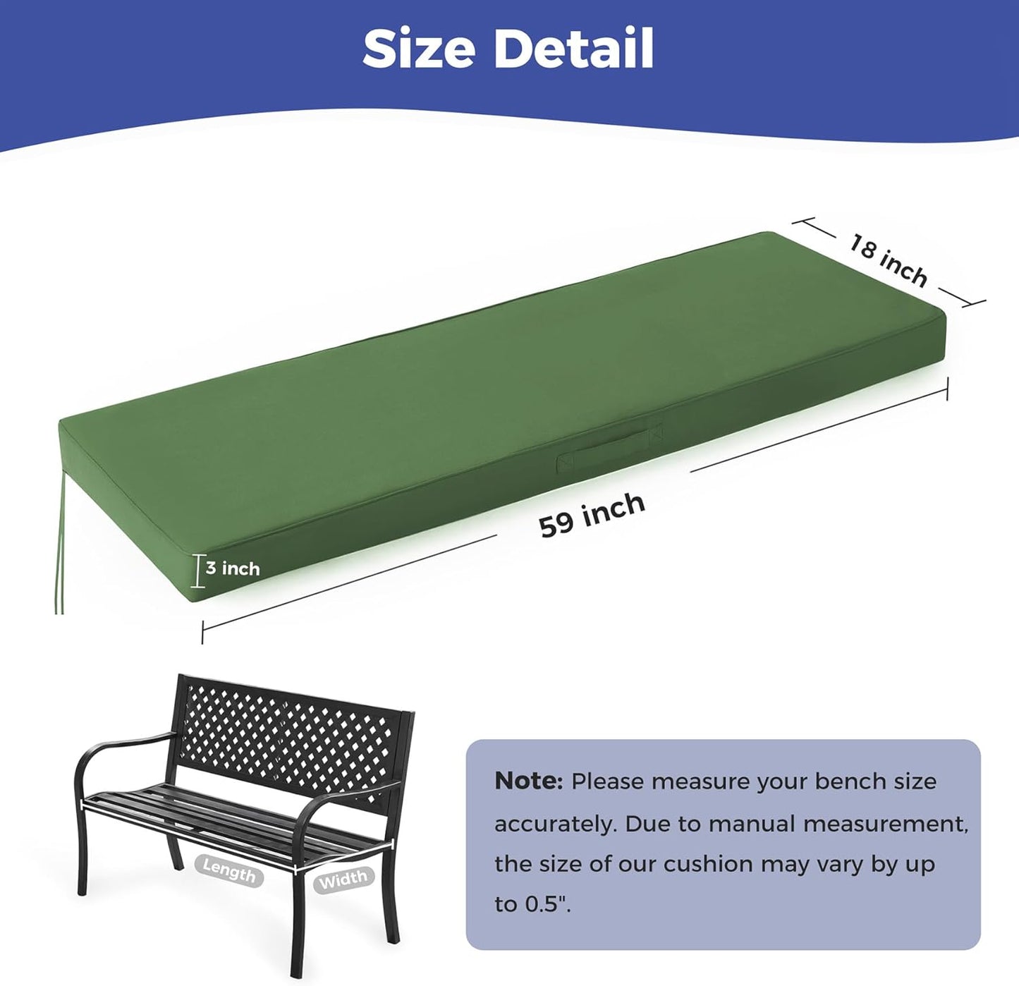 IPYNBAP Outdoor Bench Cushions for Outdoor Furniture, 48x18x3 Inch, Waterproof Bench Pillow, Fade Resistant Long Bench Seat Pads for Garden, Indoor, Porch Swing, Navy Blue