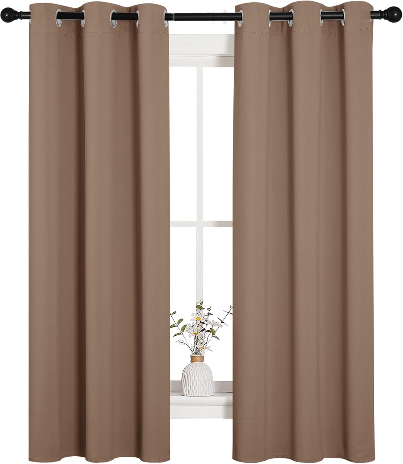 NICETOWN Halloween Pitch Black Solid Thermal Insulated Grommet Blackout Curtains/Drapes for Bedroom Window (2 Panels, 42 inches Wide by 63 inches Long, Black) - Colors D