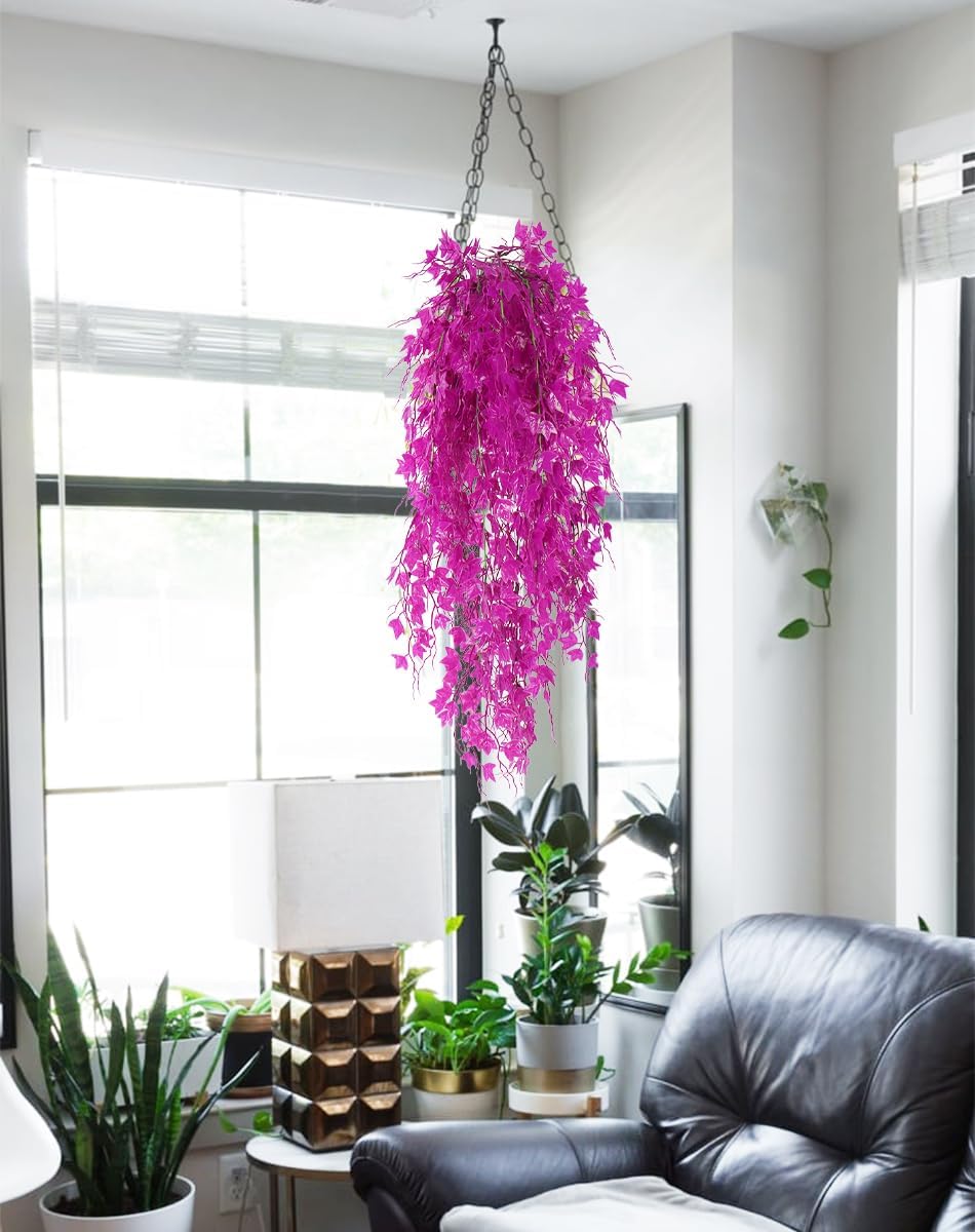 RECUTMS Artificial Hanging Plants Fake Hanging Plant Faux Eucalyptus Leaf Greenery Vine Outdoor UV Resistant Plastic Plants Home Garden Wedding Party Indoor Outdoor Decorations(White)