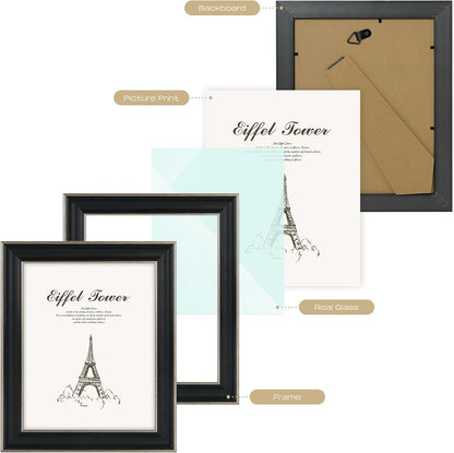 Golden State Art, 11x14 Photo Frame with Mat for Pictures 8x10 and Real Glass (Dark Gold Brown & Bronze Pewter Panel with White Color Mat, 1.25 Inch Frame Border)