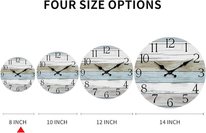 Wall Clock, Rustic Wall Clocks Battery Operated Silent Non Ticking, Country Round Wooden Clocks Farmhous Wall Decorative for Kitchen, Bathroom, Living Room (Gray 8 Inch)