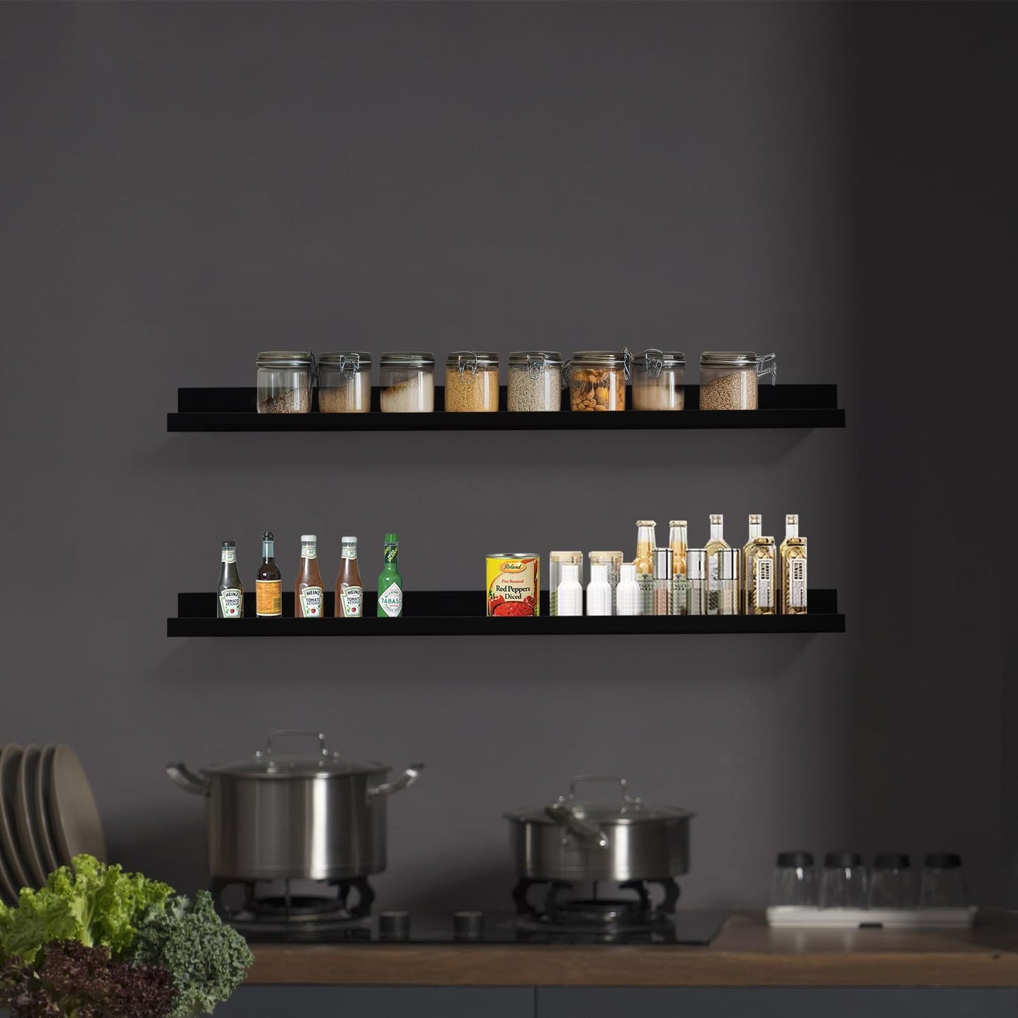 AZSKY Floating Shelves Wall Mounted Set of 2 Natural Wood Picture Shelves Wall Shelves for Bedroom Bathroom Living Room Kitchen Laundry Room Storage & Decoration 24 Inch