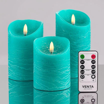 VENTA Set of 3 Warm Ivory Pillar Candles | Real Wax Battery Operated Candles with Flickering Flame | Timeless Year-Round Decor for Weddings, Mantels & Centerpieces