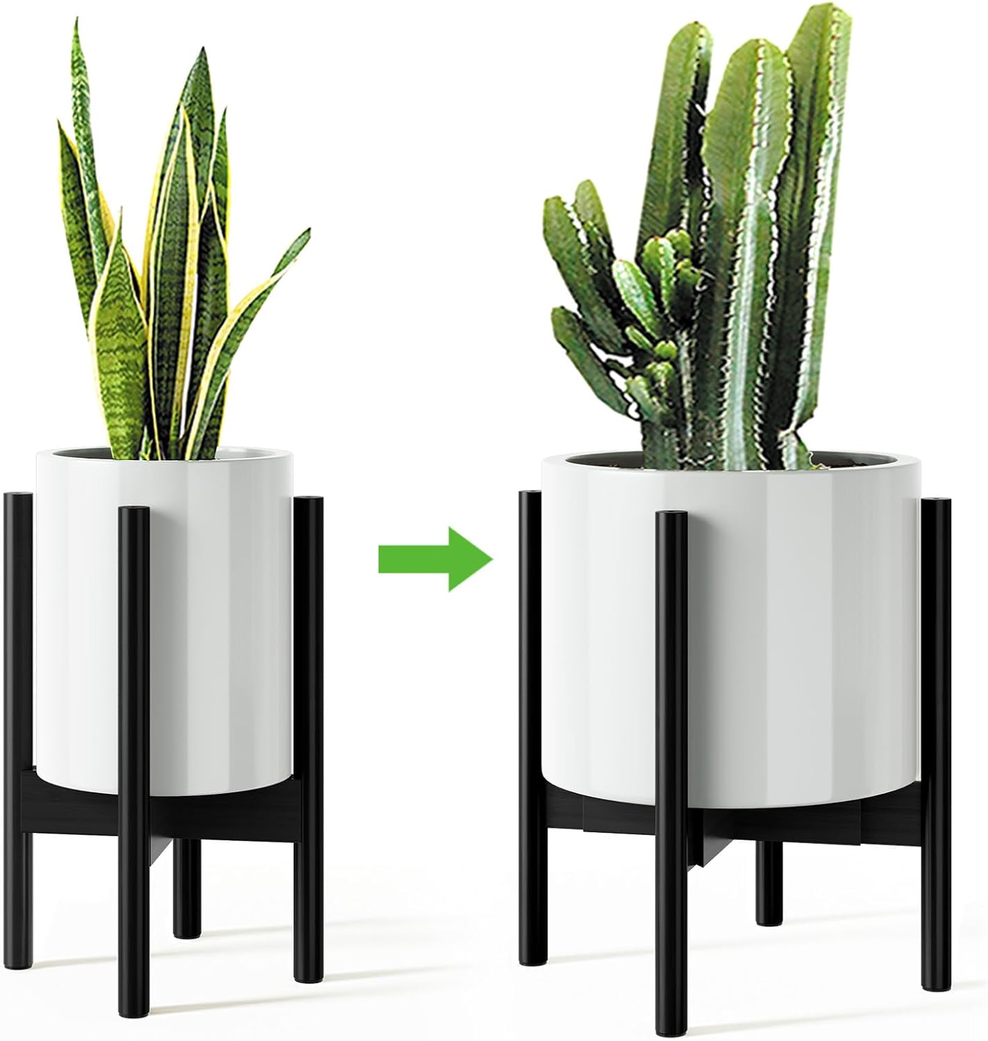 MUDEELA Plant Stand for Indoor Plants: Adjustable Width Fits 8–12 Inch Pots - Mid Century Modern Bamboo Plant Stand - 14.5 Inch Single Tier Small Floor Plant Holder, Dark Brown, 1 Pack (Without Pot)