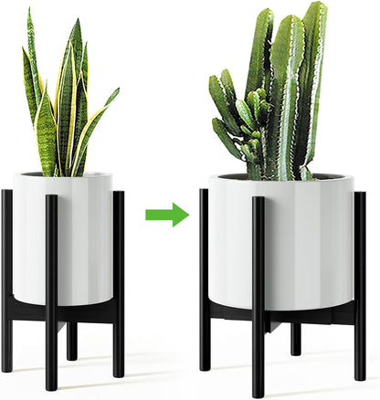 MUDEELA Plant Stand for Indoor Plants: Adjustable Width Fits 8–12 Inch Pots - Mid Century Modern Bamboo Plant Stand - 14.5 Inch Single Tier Small Floor Plant Holder, Dark Brown, 1 Pack (Without Pot)