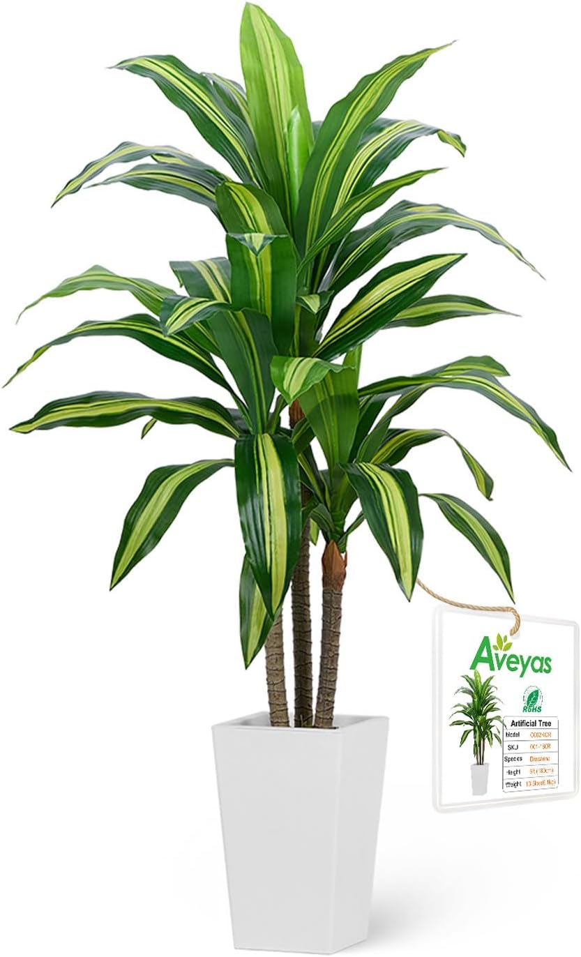 Aveyas 7ft Artificial Olive Tree for Home Decor, 7 Feet Large Faux Plant Fake Skinny Silk Trees with Pot for Indoor Outdoor House Living Room Office (7 ft Tall Including Raised Pot)