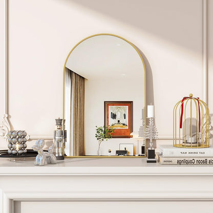 VooBang Arched Wall Mirror, 24 x 36 inch Arch Bathroom Mirror, Wall Mounted Vanity Mirror with Arch Metal Frame, Modern Bathroom Vanity Mirror for Bedroom, Living Room, Hanging or Leaning, Black