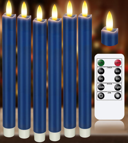 KSWING Upgraded Real Wax Short LED Flameless Taper Candles with Remote, 6 PCS White Candlesticks Battery Operated 3D Flickering - 6" Realistic Fake Candle Sticks for Home/Wedding/Fireplace Xmas Decor