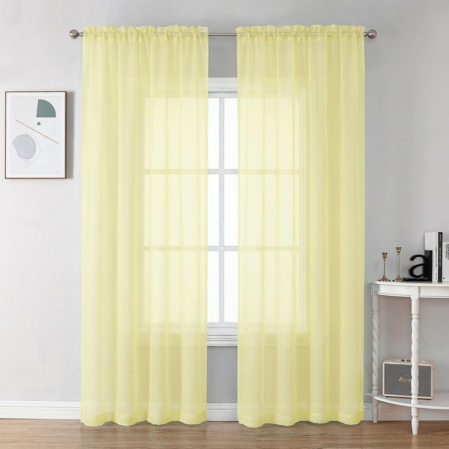 Chyhomenyc Sheer White Valances for Windows 2 Pack, Small Window Curtains for Living Room Bathroom Cafe Laundry Basement, Modern Top Dual Rod Pocket Voile Curtain, 42W x 14L inches, White - Colors A