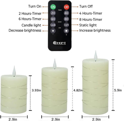 Rechargeable Flameless Glass Pillar Candles–Gifts for Women,–Set of 3, Realistic Flickering LED Light,Remote & Timer, Ideal for Living Room, Bedroom & Festival Wedding Home Party Decor
