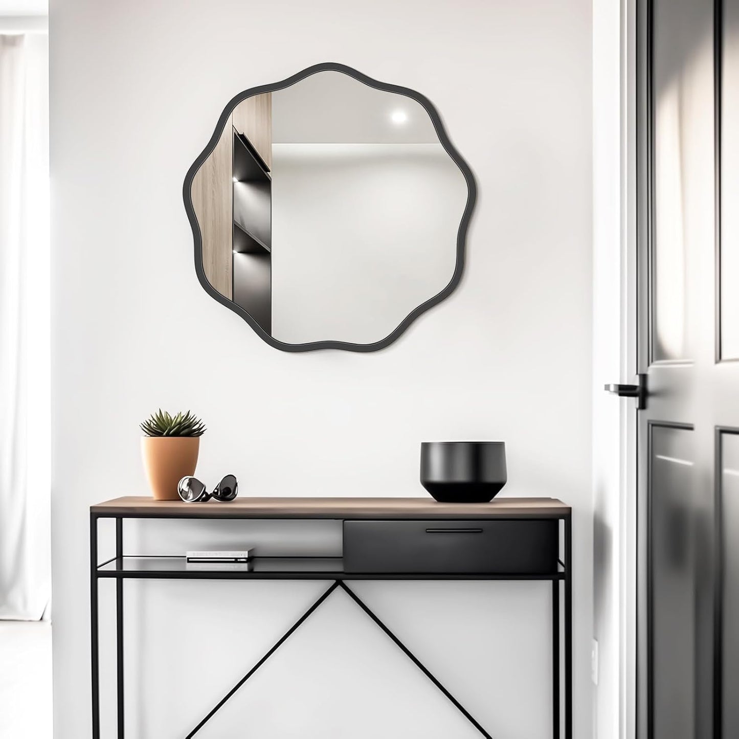 WallBeyond Round Wavy Mirror for Wall Decorative 24 inch, Modern Round Mirror Aluminum Frame for Bathroom Bedroom Living Room Home House Office Entryway, Gold