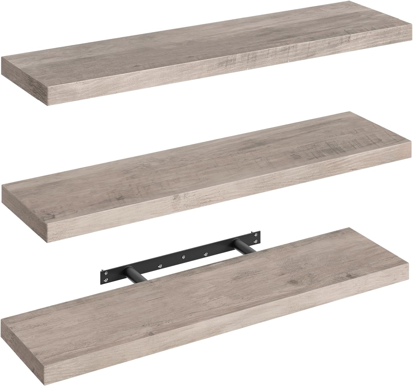 RALGEND Floating Shelves for Wall, 1.5" Thick Wall Shelf Set of 3 with Invisible Brackets, L31.5 x W7.9 Hanging Shelves Farmhouse Home Decor for Bathroom, Living Room, Bedroom, Rustic Brown 8301BJP3BF