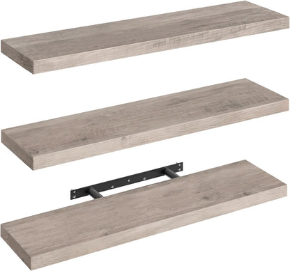 RALGEND Floating Shelves for Wall, 1.5" Thick Wall Shelf Set of 3 with Invisible Brackets, L31.5 x W7.9 Hanging Shelves Farmhouse Home Decor for Bathroom, Living Room, Bedroom, Rustic Brown 8301BJP3BF