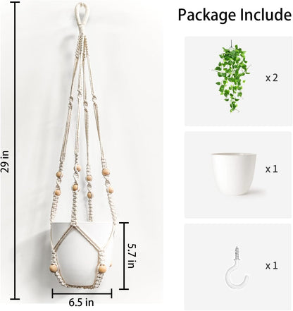 Comtelek Fake Hanging Plants with Lights Artificial Plants for Home Decor Macrame Plant Hanger with Fake Vines Faux Hanging Planter for Wall Ceiling Bedroom Bathroom Kitchen Office Boho Decor Indoor