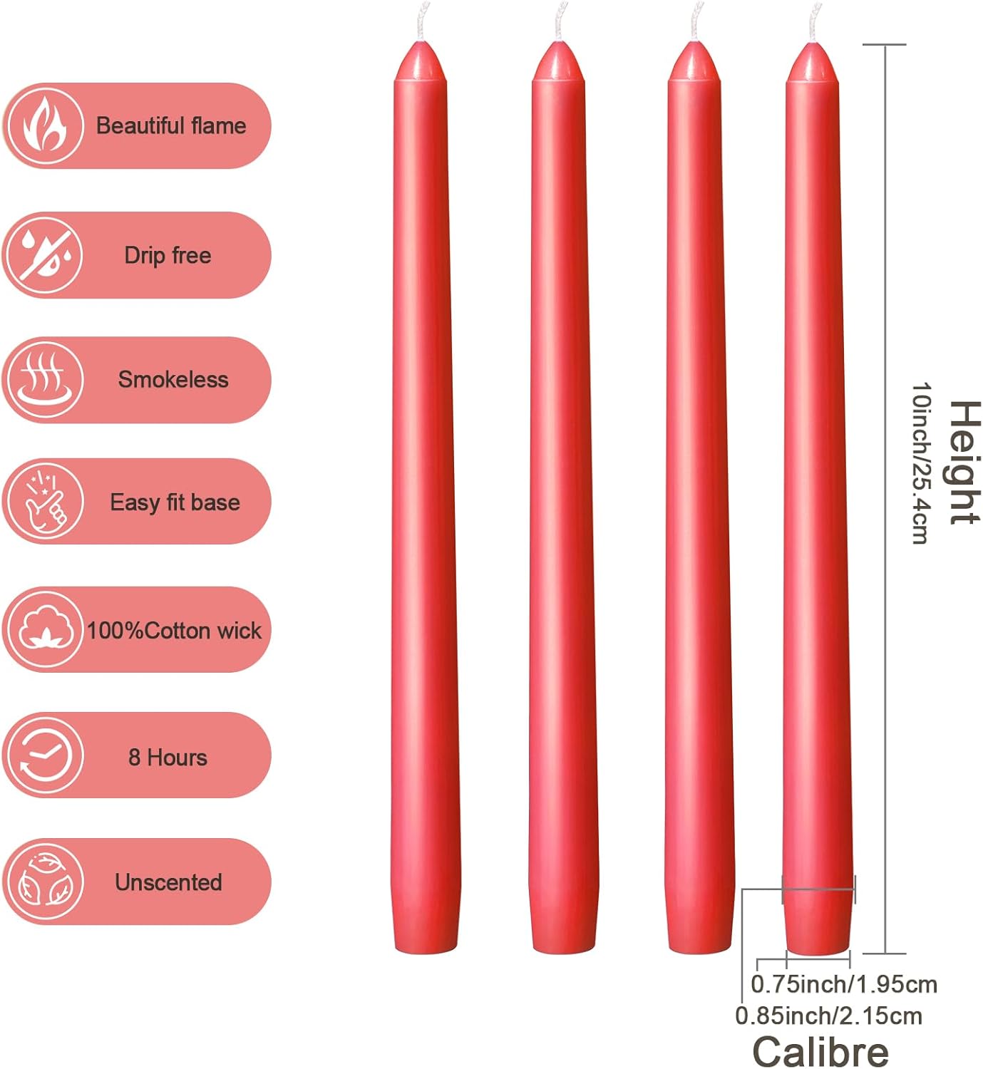 Everymoment Ivory Taper Candles - 4 Pack 10 Inch Candlesticks - Dripless & Smokeless Tapered Candle 8 Hours Unscented Cream Candle Sticks - Perfect for Wedding Holiday Dinner Party Home Decor