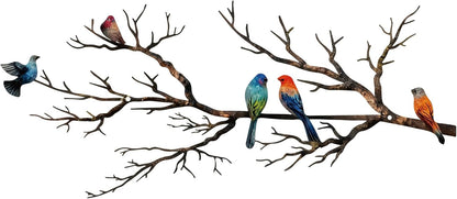 Metal Birds Wall Art, Metal Vivid Birds on Branch Silhouette Wall Decor Black Leaves with Bird Outdoor Hanging Wall Sculpture for Home Balcony Garden(Large)