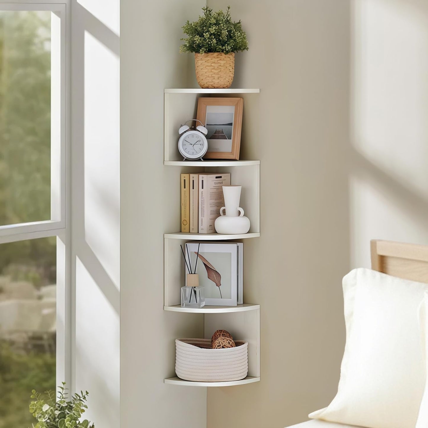 5-Tier Floating Corner Shelf Wall Mount, Heavy Duty Wall Corner Bookshelf, Multi-Purpose Plant Display Shelf for Bedroom Living Room Bathroom Home Office, (Black)