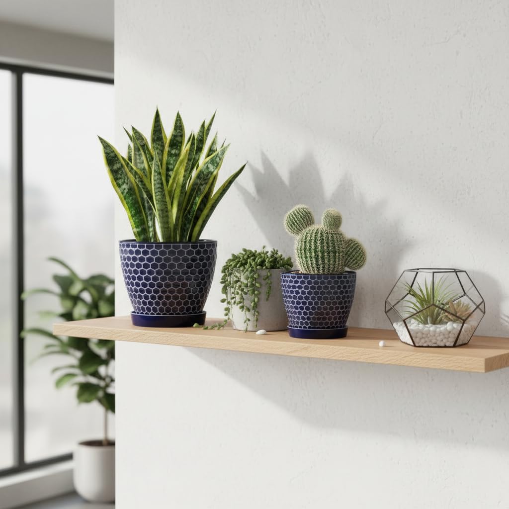 Docrin 3-Pack Ceramic Planters Set - 6.5"+5.3"+4" Dual-Tone Flower Pots with Drainage Holes, Modern Indoor Outdoor Planters for Succulents/Herbs/Large Plants, Home Office (Brownish Black & White)
