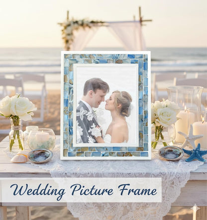Silver Plate Picture Frame 5x7 Mother of Pearl 5 by 7 Photo Frame Mosaic Glass Tabletop Frame (Grey+ White,1pc)