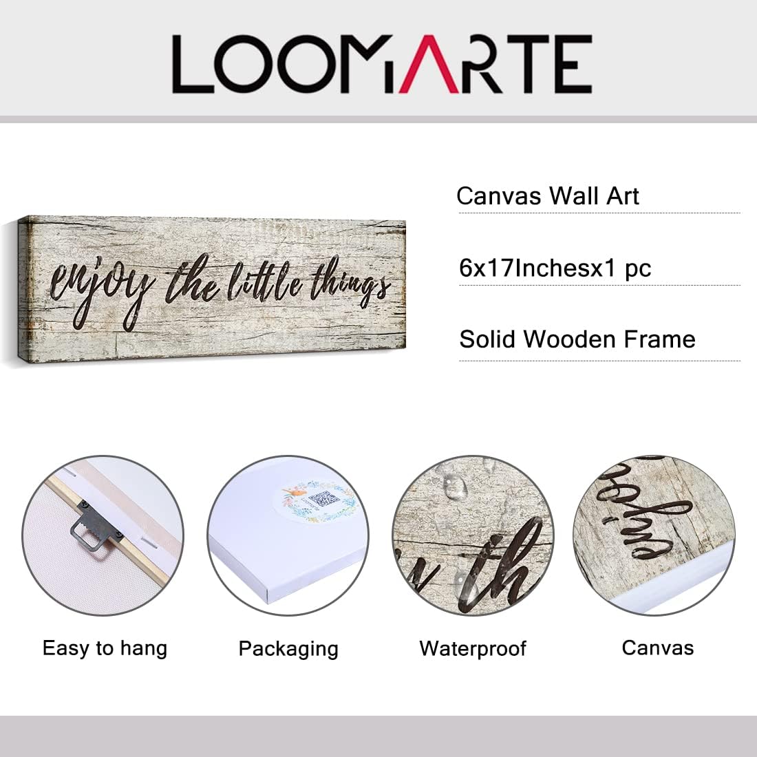 Quotes Wall Decor Enjoy the Little Things Sign Family Wall Signs Canvas Prints Rustic Wooden Wall Art Wood Pictures for Living Room Bedroom Office Home Decor, 6 X 17 Inch Framed