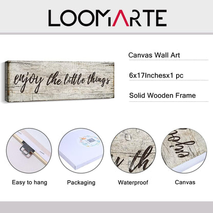 Quotes Wall Decor Enjoy the Little Things Sign Family Wall Signs Canvas Prints Rustic Wooden Wall Art Wood Pictures for Living Room Bedroom Office Home Decor, 6 X 17 Inch Framed