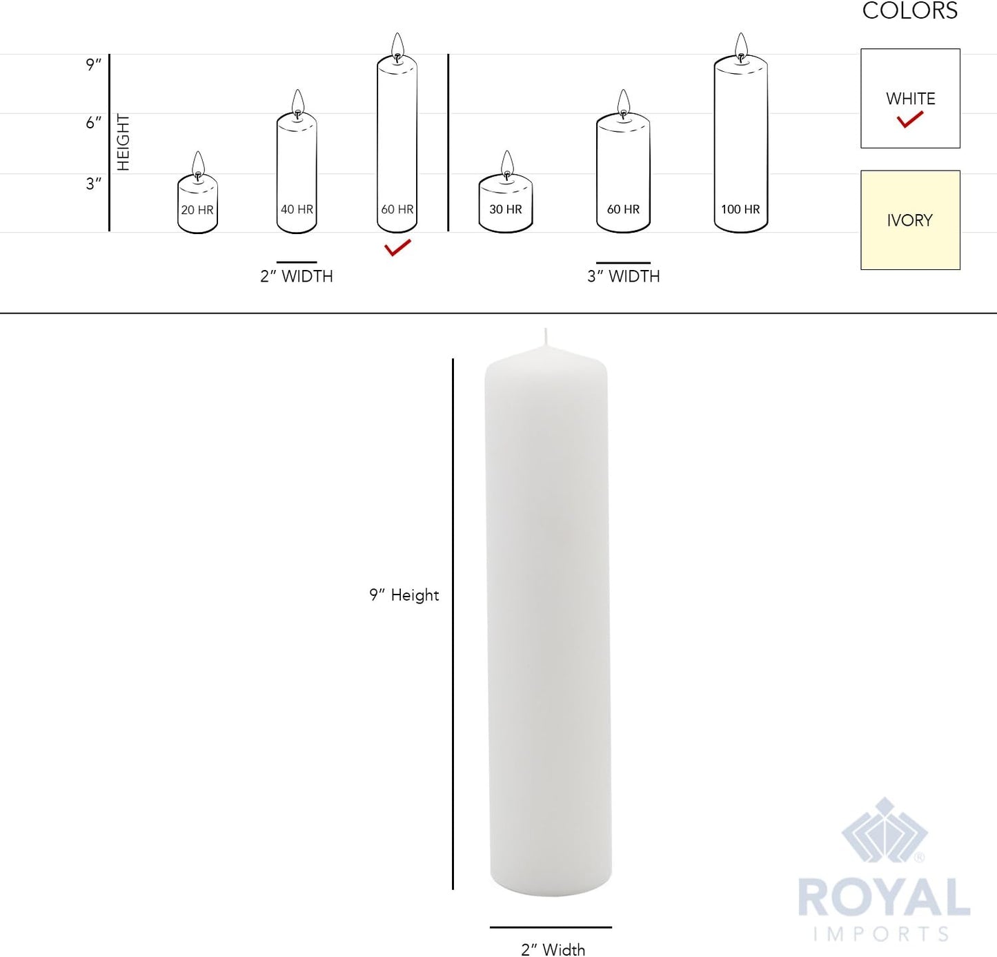Royal Imports Pillar Candles White Unscented Premium Wax, 60 Hours Burning for Wedding, Spa, Party, Birthday, Holiday, Bath, Home Decor - 3"x6" Inch - Set of 12