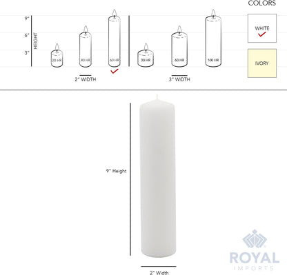Royal Imports Pillar Candles White Unscented Premium Wax, 60 Hours Burning for Wedding, Spa, Party, Birthday, Holiday, Bath, Home Decor - 3"x6" Inch - Set of 12