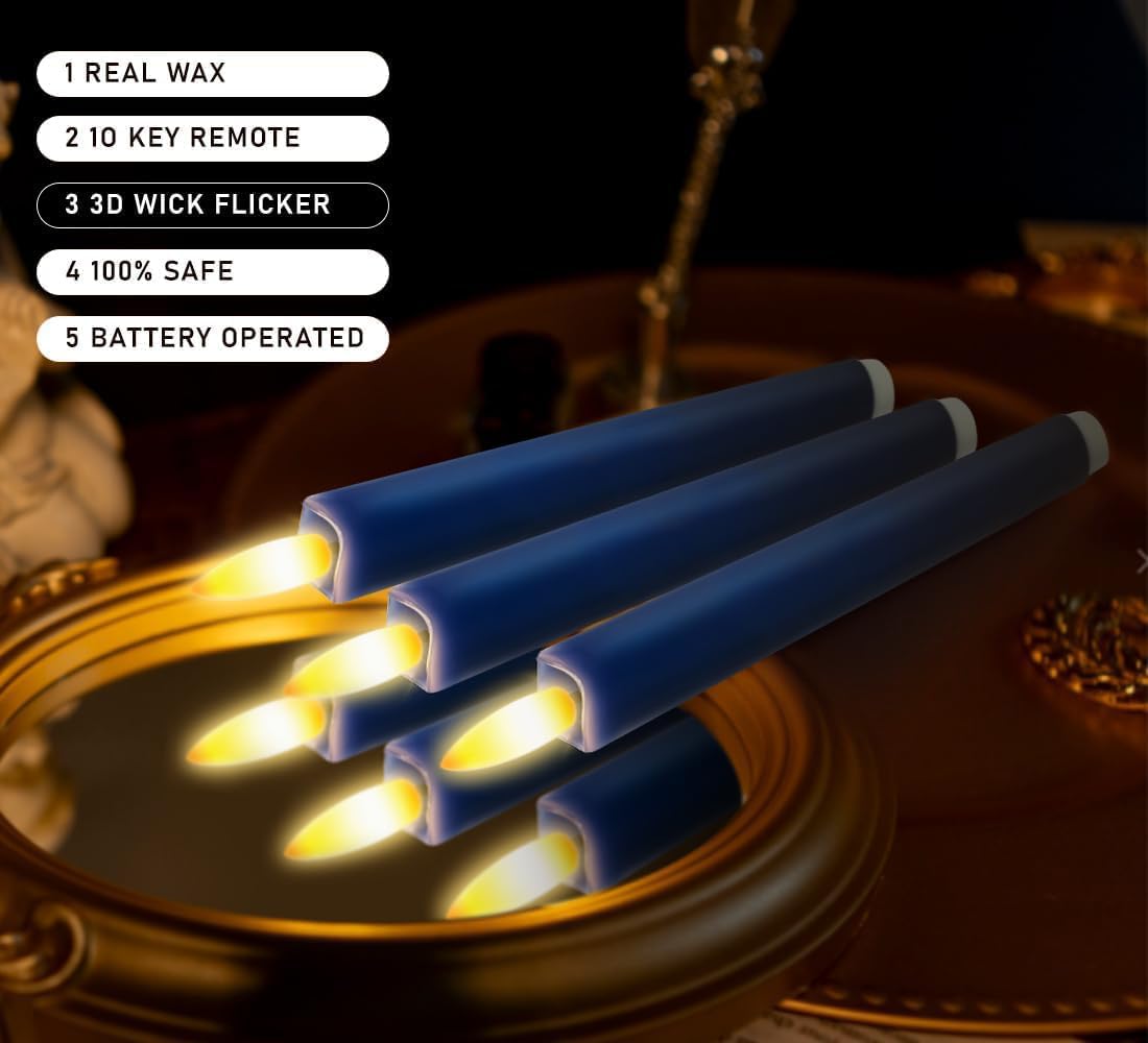 KSWING Upgraded Real Wax Short LED Flameless Taper Candles with Remote, 6 PCS White Candlesticks Battery Operated 3D Flickering - 6" Realistic Fake Candle Sticks for Home/Wedding/Fireplace Xmas Decor