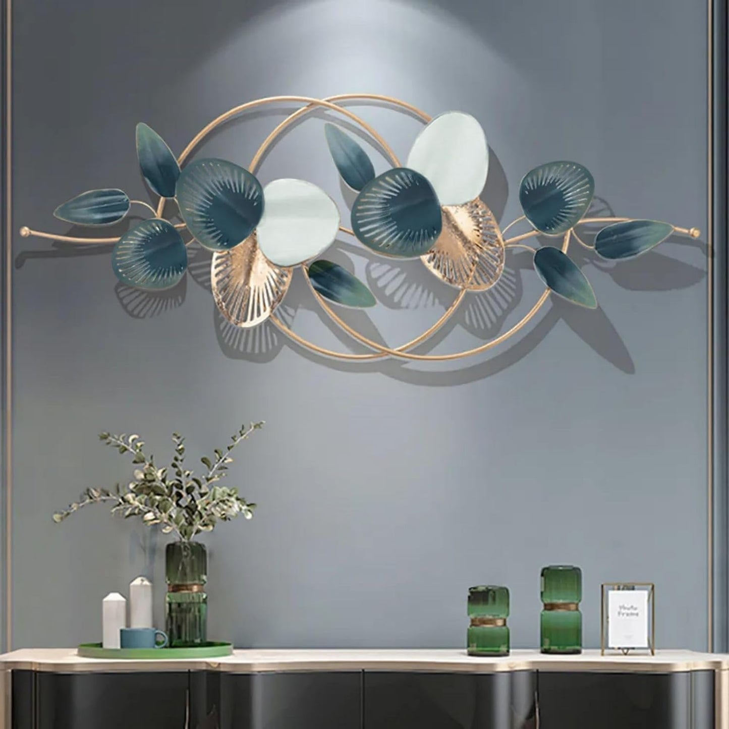 homary Large Metal Wall Art – 47.2" Modern 3D Abstract Geometric Overlapping Design, Iron Wall Decor for Living Room, Dining Room, Office