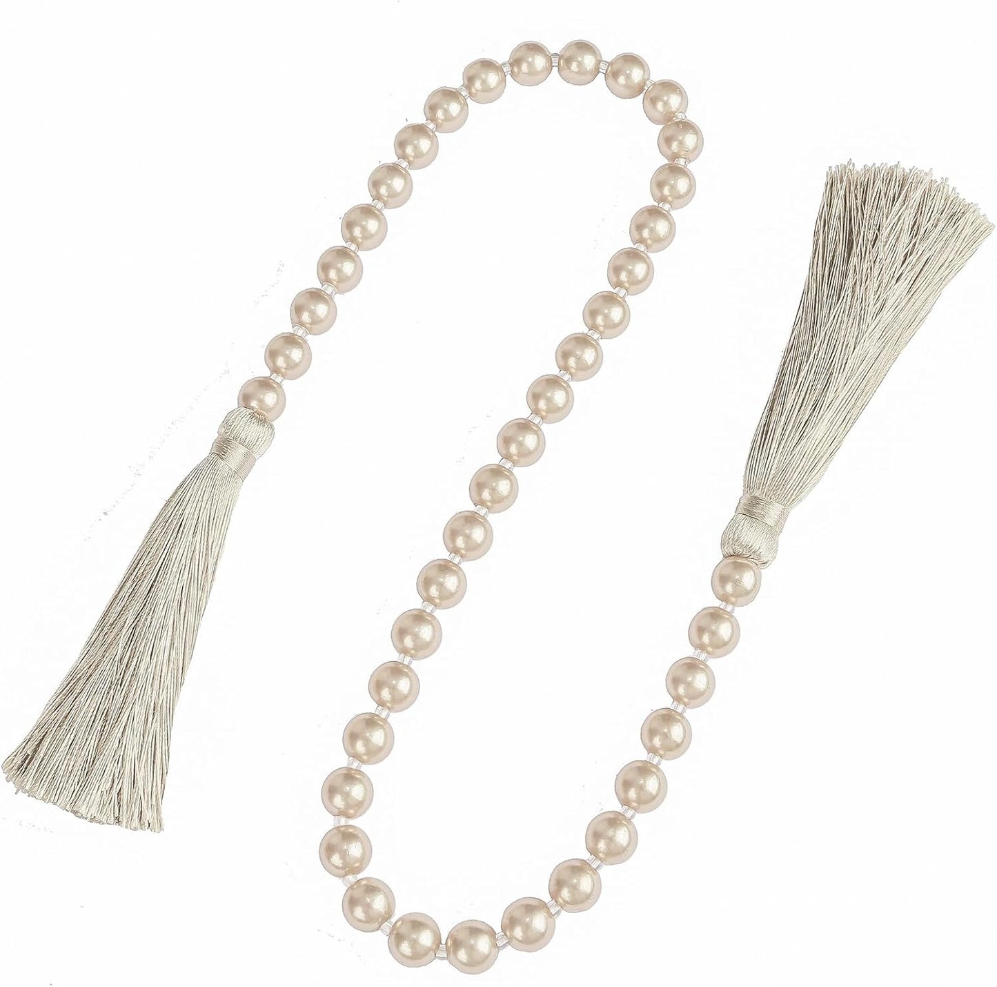 34 Inch Pearl Glass Bead Garland with Tassels - Elegant Boho Table Decor, Fringe Wall Hanging for Wedding, Party, Farmhouse Rustic Prayer Bead Home Decoration(1 Pack,Gold)