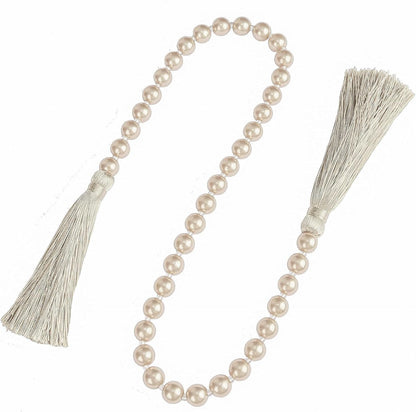 34 Inch Pearl Glass Bead Garland with Tassels - Elegant Boho Table Decor, Fringe Wall Hanging for Wedding, Party, Farmhouse Rustic Prayer Bead Home Decoration(1 Pack,Gold)