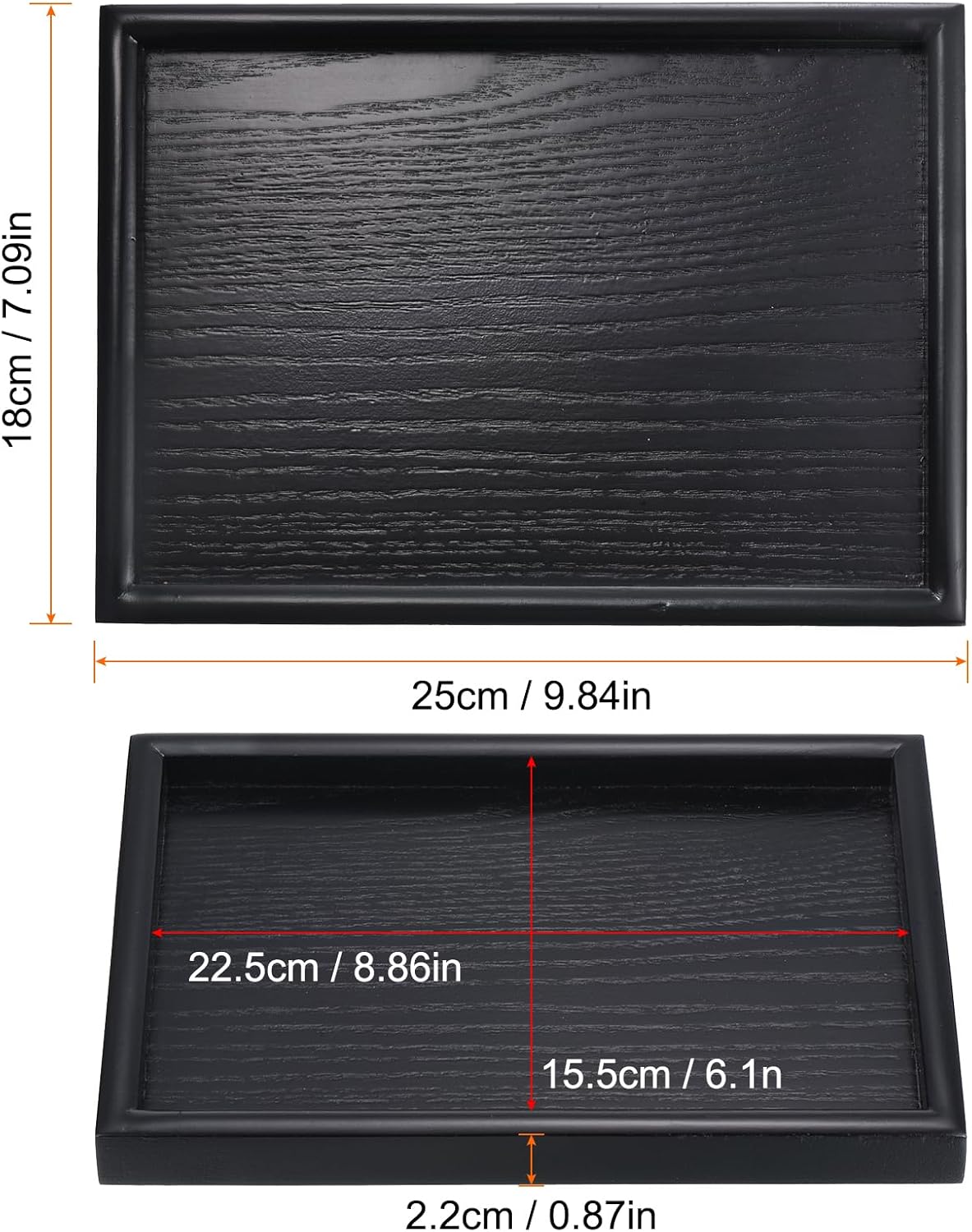 PATIKIL Wood Serving Tray 12x8 Inch Outer Base, Rectangular Decorative Platter for Home Decor Kitchen Table Candle Holder, Black