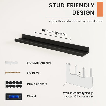 FLYJOE Picture Ledge Shelf, Floating Shelves Set of 2, 48 Inches Long Large Nursery Book Shelves for Toys Storage, Kids Bookshelf Wall Mounted for Living Room Bedroom Decor Books Photo Frames, Walnut