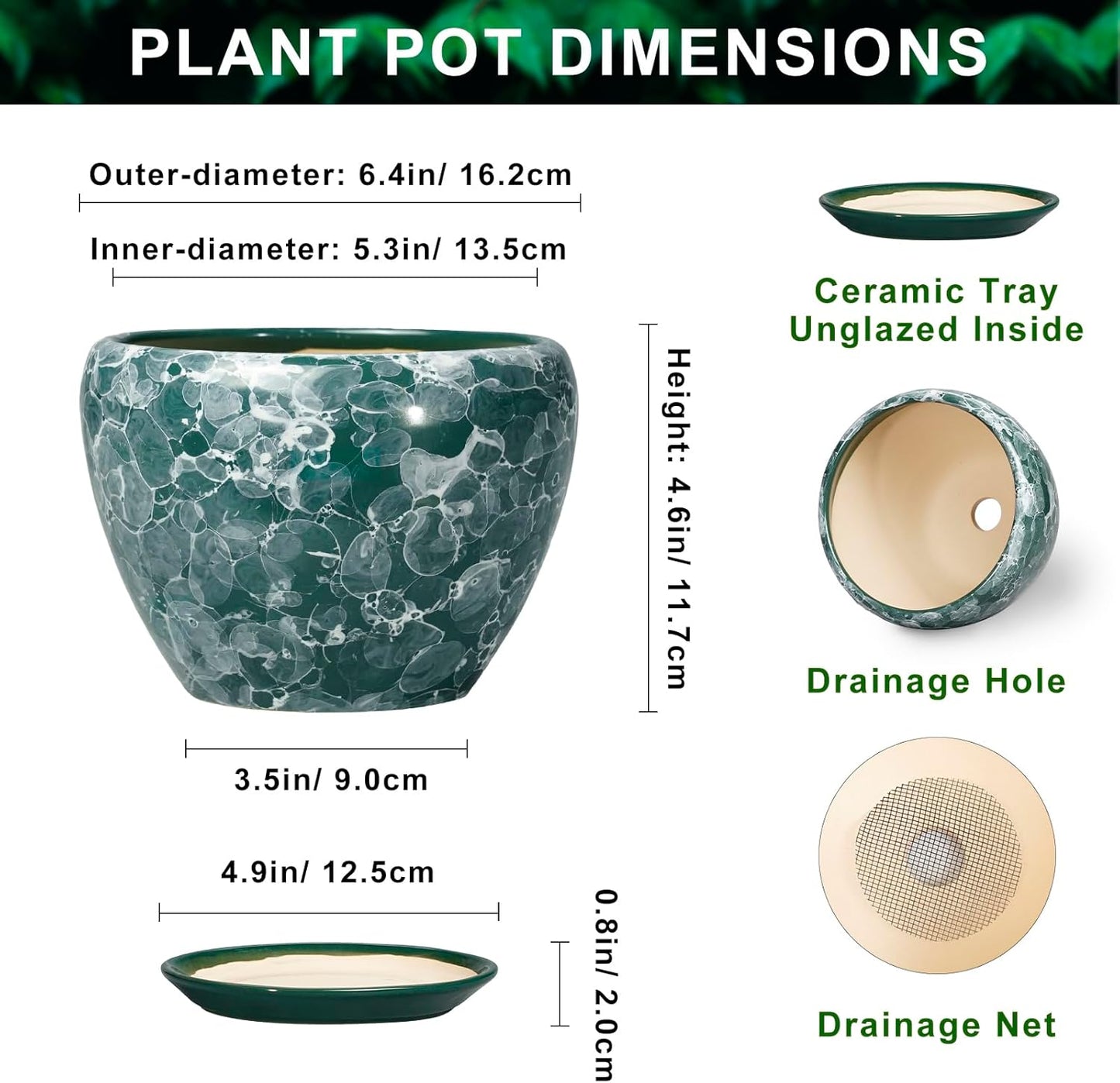 6 Inch Plant Pot - Ceramic Pots for Plants with Drainage Hole and Saucer, Round Succulent Planter Indoor Outdoor, Modern Flower Pot for Snake Plants, Home Decor, Gifts for Plant Lover, Blue