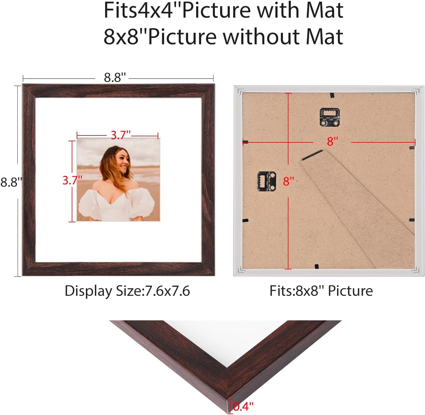 12x12 Picture Frame Set of 9, Display Pictures 8x8 with Mat or 12x12 without Mat, Multi Collage Gallery Square Photo Frames for Wall or Tabletop, Black
