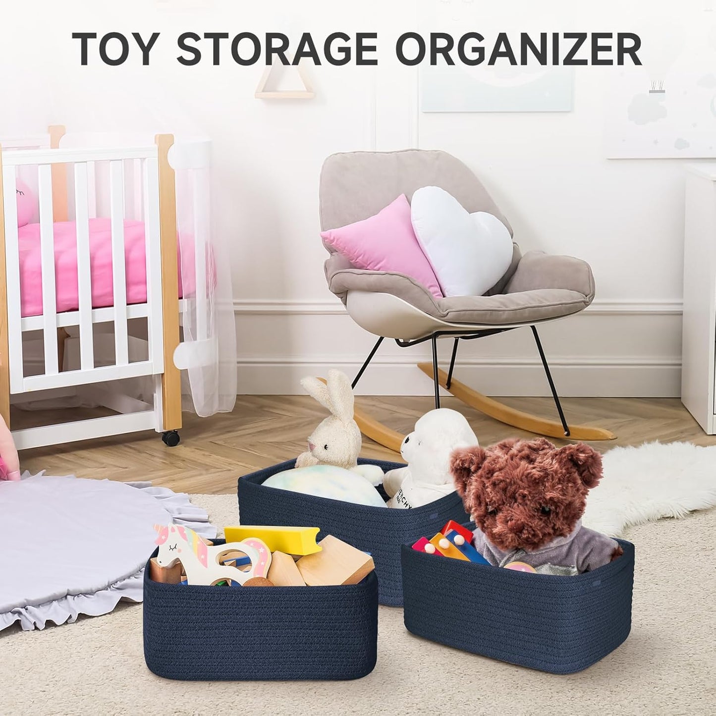 3-Pack Small Storage Baskets for Organizing | Woven Shelf Toy Basket | Rope Baskets for Gifts Empty | Closet Organizer Bins with Handles | Cube Decorative Box | 11.8×7.8×5.1” | Mixed brown