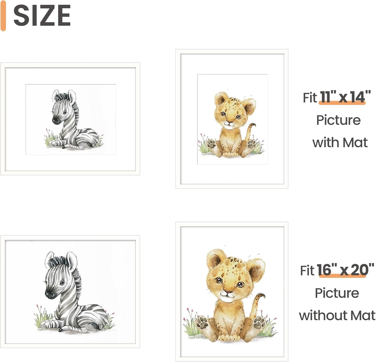 upsimples 11x14 Picture Frame Set of 5, Display Pictures 8x10 with Mat or 11x14 Without Mat, Wall Gallery Photo Frames, Black