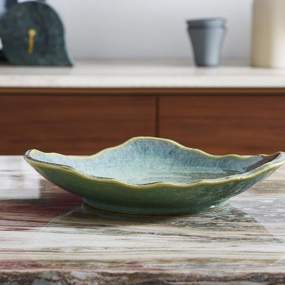 Large Ceramic Decorative Bowl – Blue Reactive Glaze Centerpiece Bowl, Modern Coffee Table Decor Dish, Entryway Catchall Key Bowl, Decorative Fruit Bowl for Dining Table Living Room (12” Dish)