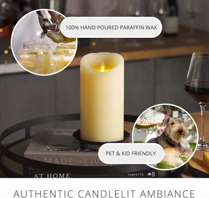 Luminara Scalloped Edge Flameless LED Candle - Ivory 3.5" x 8.75" - Real Wax Pillar Battery Operated Moving Flame w/Timer Unscented 1000Hr Runtime