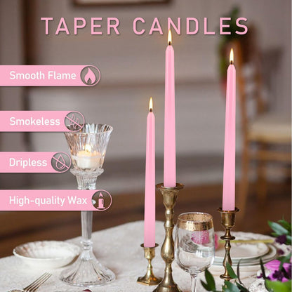 30-Pack 10-Color Taper Candles - 10 Inch Dripless & 10-Hour Burn｜Wedding/Birthday/Home Decor with Premium Wax