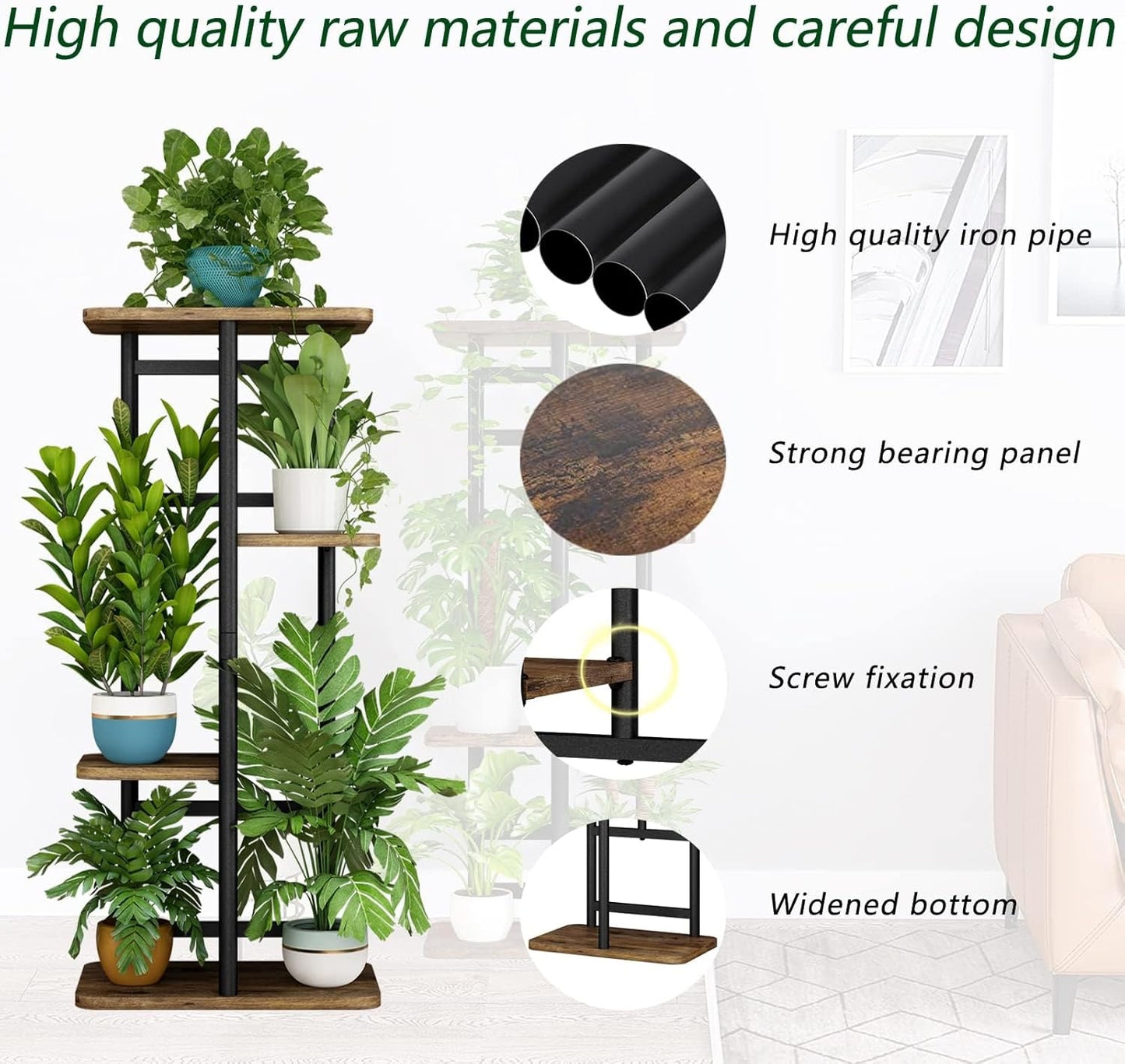 LINZINAR Plant Stand Indoor 4 Tier 5 Potted Multiple Plant Shelf Stands for Garden Corner Balcony Living Room Black