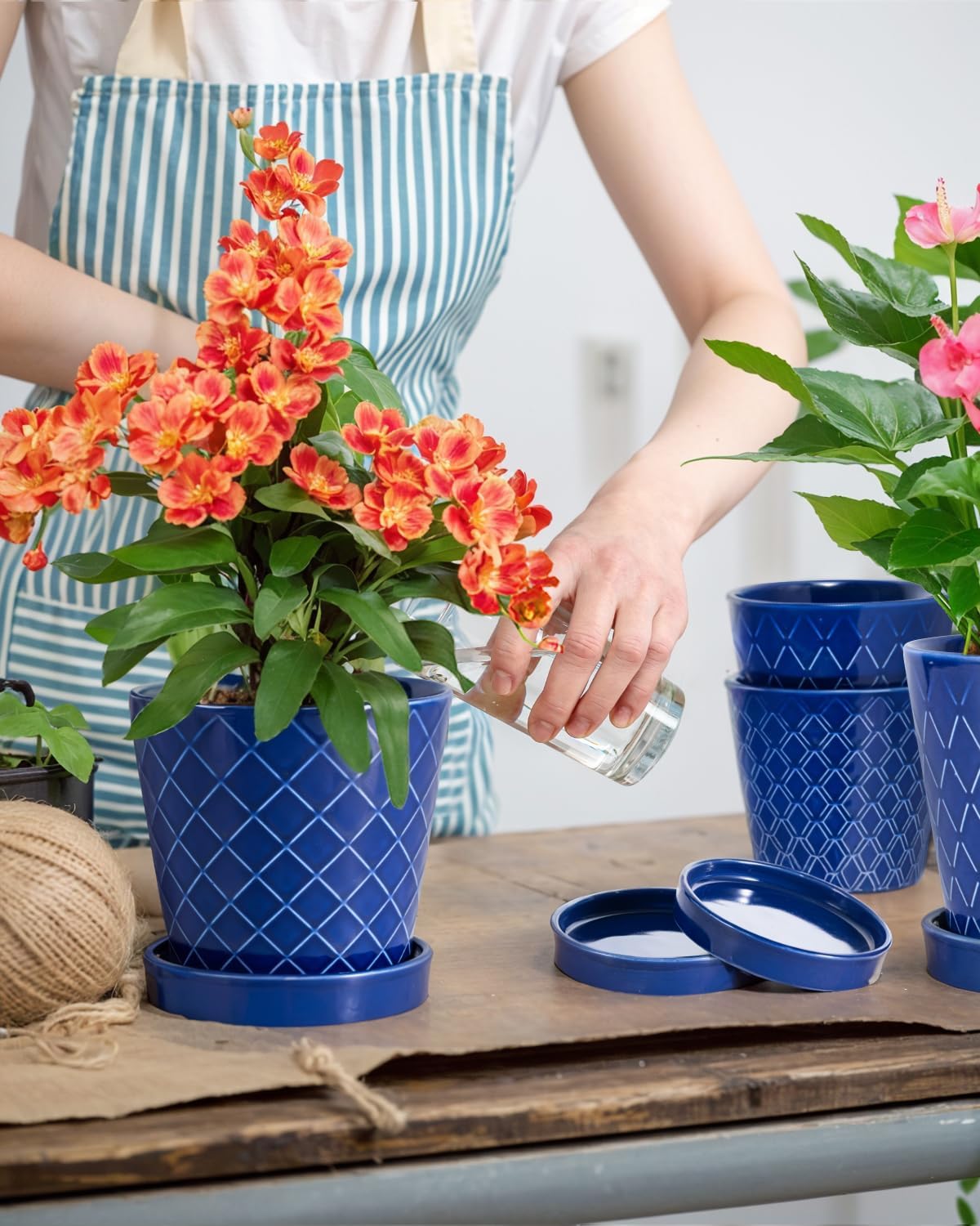 BUYMAX Plant Pots Indoor –5 inch Ceramic Flower Pot with Drainage Hole and Ceramic Tray - Gardening Home Desktop Office Windowsill Decoration Gift, Set of 4-Plants NOT Included (Patina)