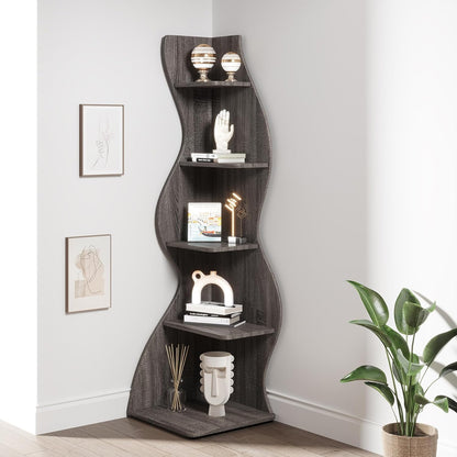 Tribesigns Corner Shelf, Modern 5-Tier Wall Corner Bookshelf, Stylish Corner Small Bookcase Storage Rack Plant Stand with Unique Shape for Living Room, Home Office (White, 1PC)