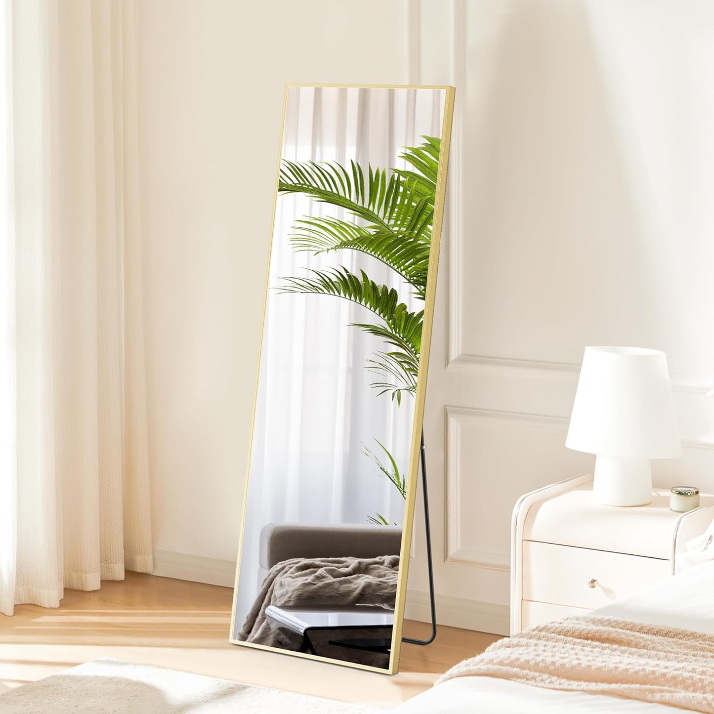 DUMOS Arched Full Length Mirror with Stand 64"x21" Floor Standing Aluminum Frame for Bedroom Body Hanging Leaning Modern Simple Home Decor Shatter-proorf Nano Glass Wall Living Room Cloakroom Black