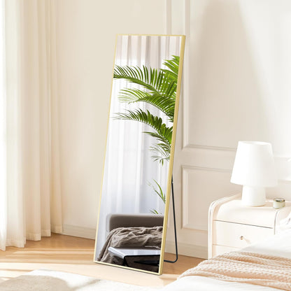 DUMOS Arched Full Length Mirror with Stand 64"x21" Floor Standing Aluminum Frame for Bedroom Body Hanging Leaning Modern Simple Home Decor Shatter-proorf Nano Glass Wall Living Room Cloakroom Black