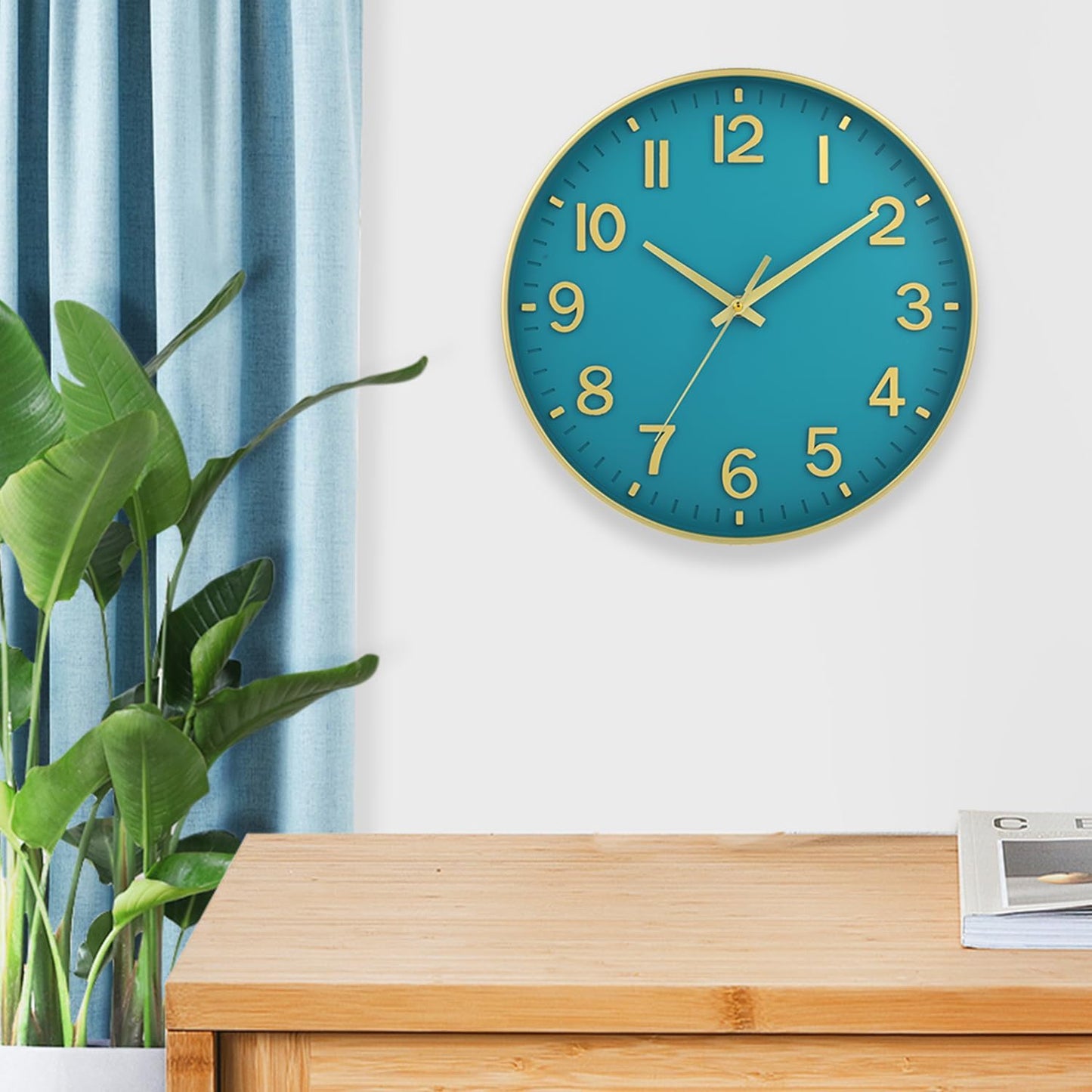 HZDHCLH Wall Clocks Battery Operated,12 inch Silent Non Ticking Modern Wall Clock for Living Room Bedroom Kitchen Office Classroom Decor (Olive Green and Gold)
