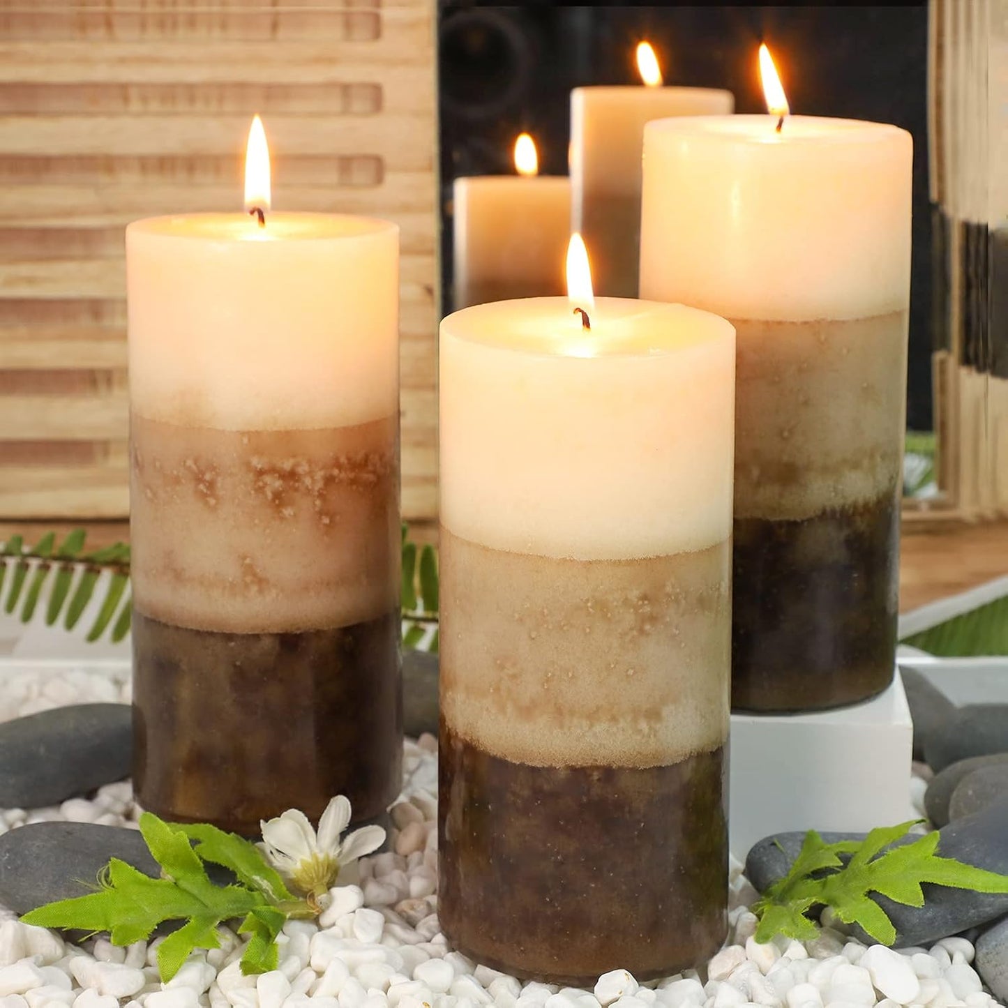 Pillar Candles Vanilla Cupcake Scented Immeiscent Aromatherapy Candle 50+ Hours Clean Burning Long Lasting Mottled Layered Candles for Home Scented SPA Restaurant Set of 3