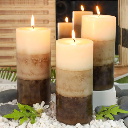 Pillar Candles Vanilla Cupcake Scented Immeiscent Aromatherapy Candle 50+ Hours Clean Burning Long Lasting Mottled Layered Candles for Home Scented SPA Restaurant Set of 3